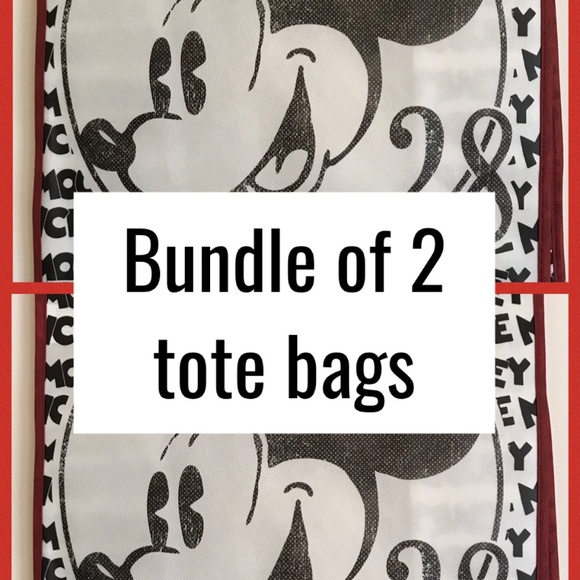 2 Disney Mickey Mouse Shopper Tote Bag Vintage Retro 1928 Grocery Beach Shopping - Picture 1 of 8
